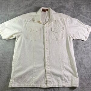 Royalty Culture Camp‎ Shirt Button Up Short Sleeve Pockets Linen Blend Men's L